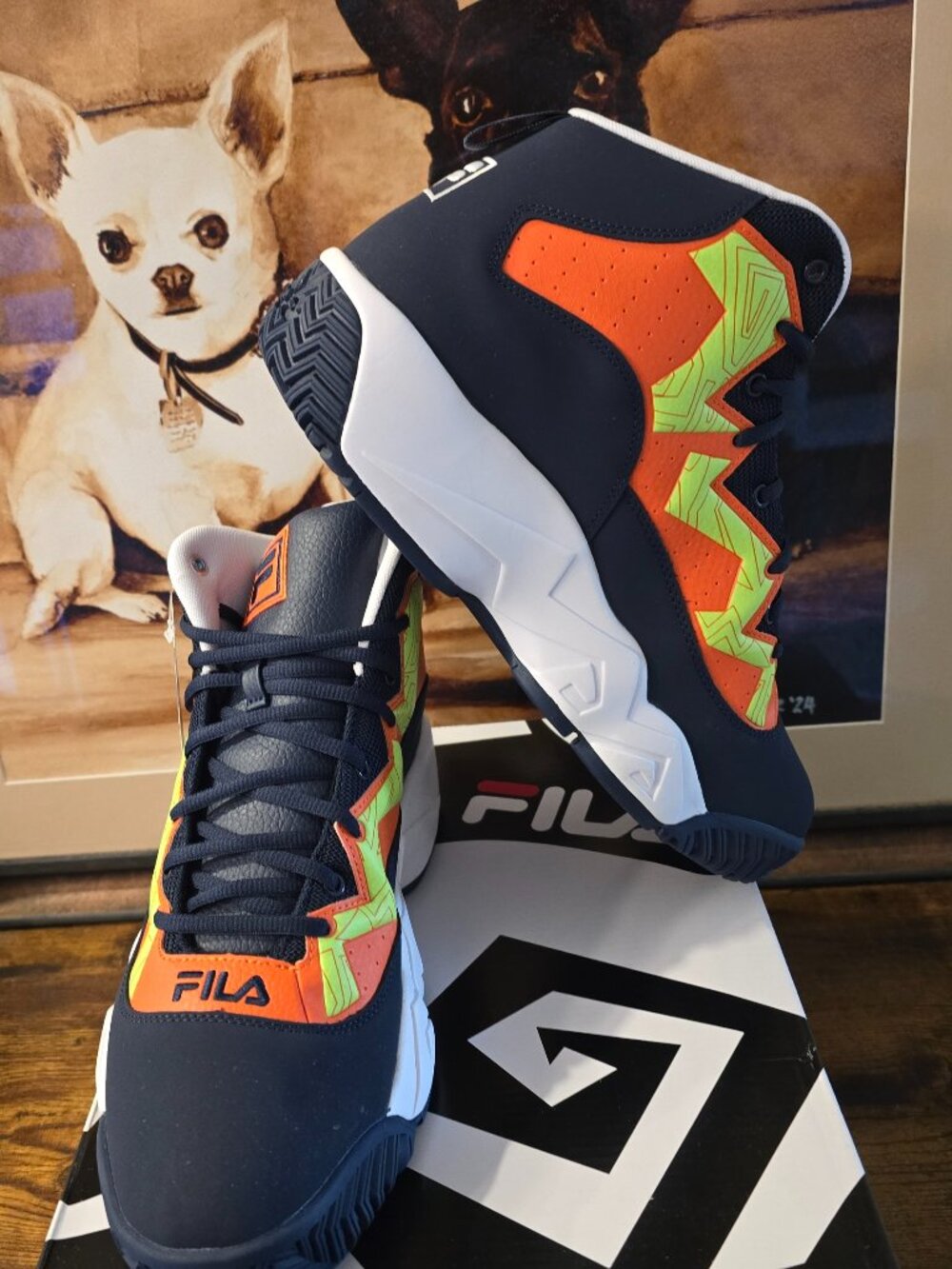 FILA - Men's MB Shoes (1BM01749 423) Basketball Shoes Navy / Orange Sz 10.5 NEW